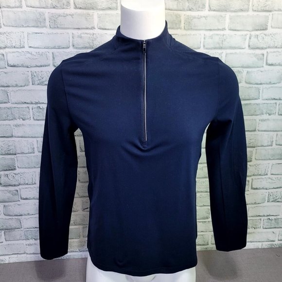 Lululemon Mens M Navy Blue Metal Vent Tech Fitted 1/2 Zip Long Sleeve Shirt - Picture 1 of 11
